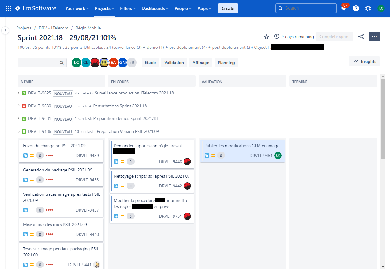 Interface de l'outil Jira