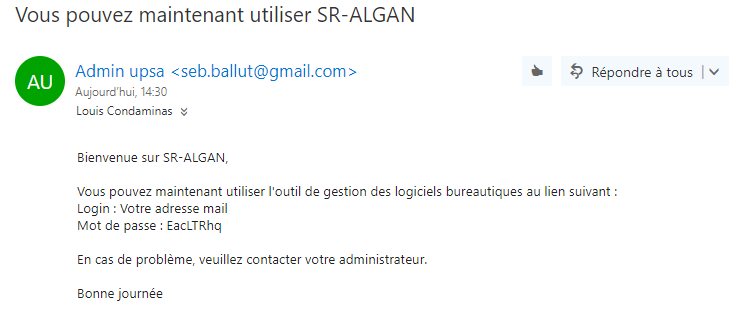 Mail de confirmation de création de compte