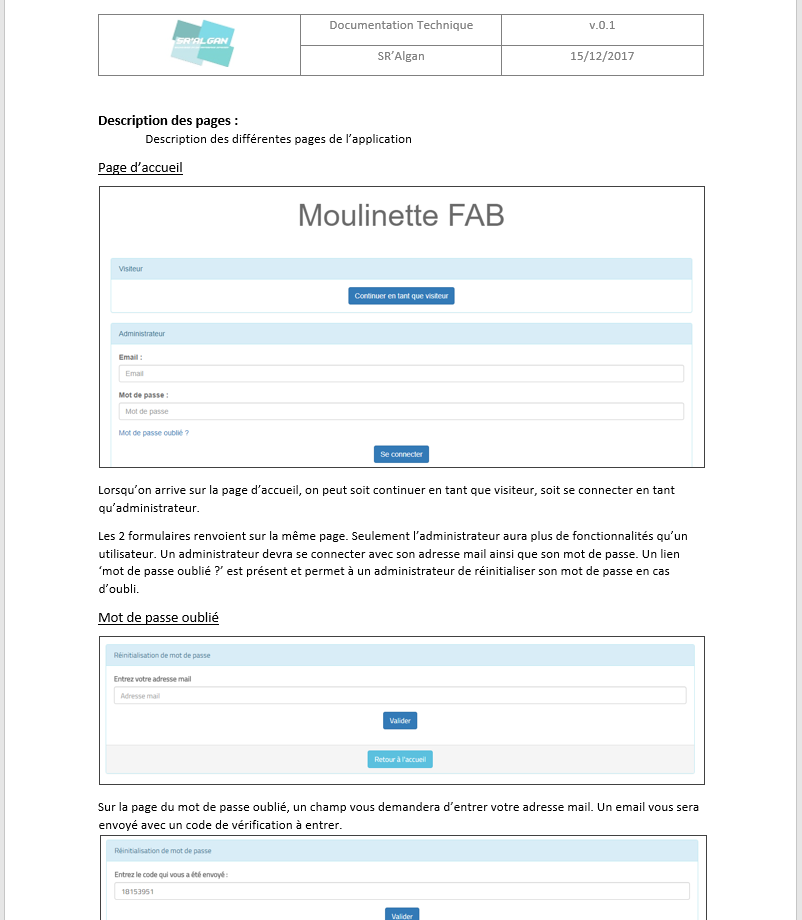 Page de la documentation utilisateur de SR'Algan